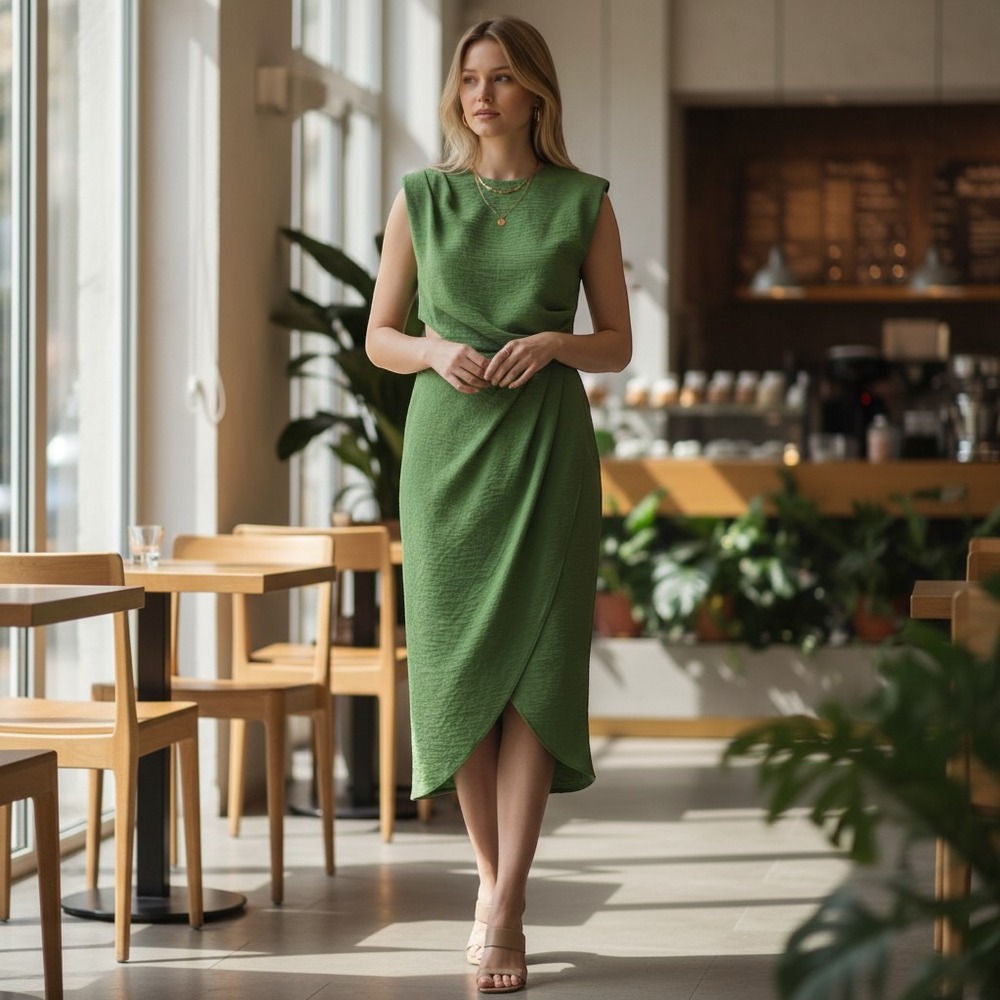 Talulah Cocktail Midi Dress Bodycon Formal gown Wrap Side Cutout - Small Green